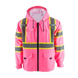SMASYS Hi-Viz Thin Windproof Raincoat Pink Blazer Safety & Protective Jacket, Construction with Mesh Lining Work Wear (XL,Without Padding)