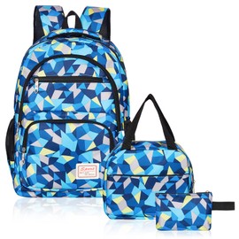 Sciphylia School Backpack Girls Kids School Bag Teenager Backpack Waterproof Lightweight School Bag Set with Lunch Bag & Pencil Case for Girls Boys School Leisure, blue, Preppy Style