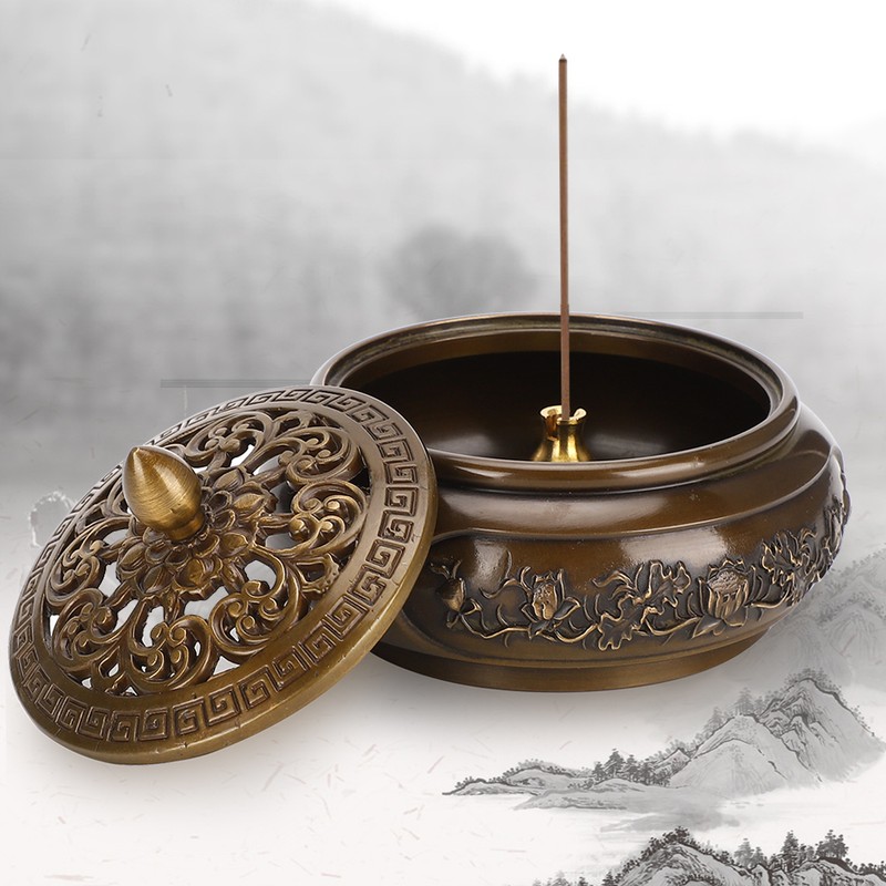 3.5in Vintage Lotus Censer Sandalwood Incense Holder Desktop Ornaments with