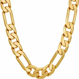 LIFETIME JEWELRY Beveled Figaro Chain Necklaces for Women and Men 24k Real Gold Plated  (6.5mm, 8mm, 9.5mm & 11mm) (20 inches, 9.5mm, Gold)