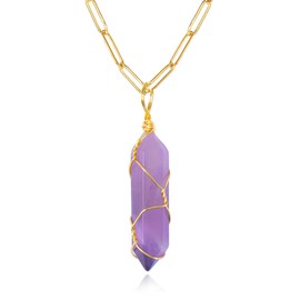 Stocking Stuffers Holiday Outfits for Women 2024 Healing Crystal Necklace for Women Wire Wraped Hexagonal Quartz Stone Pendant Amethyst Crystal Necklace for Girls