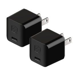 Scosche HPDC20 Fast Charger PowerVolt 20W Mini Cube USB-C, Wall Adapter for Phone, 4X Faster Power Charge, Portable Outlet Plug, Black (Pack of 2)