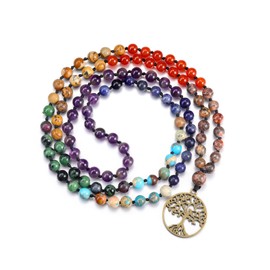 Jovivi 7 Chakra Healing Crystals Gemstones Beaded Necklace for Women,Tree of Life 108 Mala Beads Meditation Prayer Necklace Jewellery Spiritual Gifts for Women
