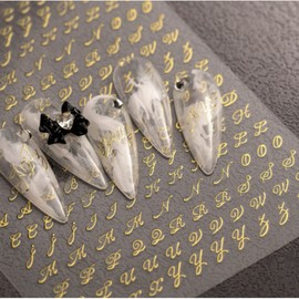 Chong Chong Market High Quality Nail Art Sticker Alphabet Lettering Cursive, 1 Piece, Gold / 총총마켓 고퀄리티 네일 아트 스티커 알파벳 레터링 필기체, 1개, 골드