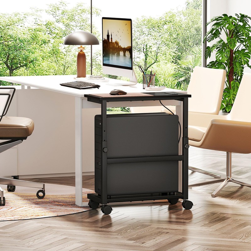 Snughome Computer Tower Stand with Charging Station, 25.0"-32.1" Height Adjustable