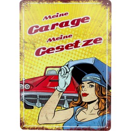 Tin Sign Retro – My Garage My Laws – 20 x 30 cm – Original Gift for Workshop Lovers, Vintage Metal Sign for Decoration