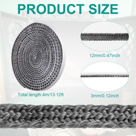NQEUEPN Fireplace Tape Seal 13.1Ft x 0.47inch, Self-Adhesive Fiberglass Rope Seal Gasket Replacement Flat Wood Stove Door Gasket for Fireplaces Wood Burning Stoves (Gray)
