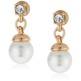 Anne Klein Goldtone Pearl and Crystal Linear Drop Earrings