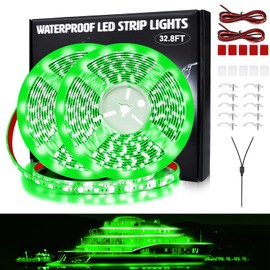 Yeenoon LED Boat Lights 32.8ft (2 Rolls of 16.4ft), LED Boat Strip Lights, Waterproof Boat Interior Light, Pontoon, Bass Boat, Kayak, Jon Boat, Cabin, Deck, Boat Navigation Lights(Green)