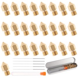 AllGIFT 25Pcs 3D Printer Nozzles, 0.4MM MK8 3D Printer Brass Extruder Nozzles with 5 Needles and Metal Storage Box for 3D Printer Nozzle Cleaning Kit