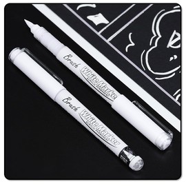 White Acrylic Brush Marker Soft Tip Paint Pen for Adult 10 Pcs for Paper, Rock Painting, Wood Sign, Metal, Plastic, Drawing