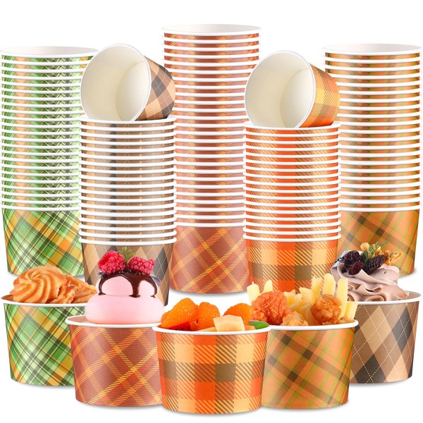 Maxdot 100 Pcs Fall Snack Cups 8oz Checkered Disposable Ice
