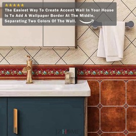 JZ·HOME 902 Floral Peel and Stick Wallpaper Border 4.2in x16.4ft Red 3D Embossed Flowers Leaves Wall Border Molding Ceiling Decorative Border for Furniture Backsplash Tiles Decor Sticker