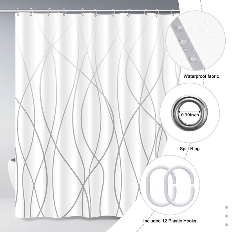 Punkray Ombre Grey Shower Curtain for Bathroom with Hooks Shower