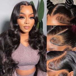 studyy 13x6 Lace Front Wigs Human Hair for Women 180% Density 13x6 HD Transparent Lace Frontal Wigs Human Hair Natural Hairline with Baby Hair Body Wave Wigs Pre Plucked Black wig 20inch