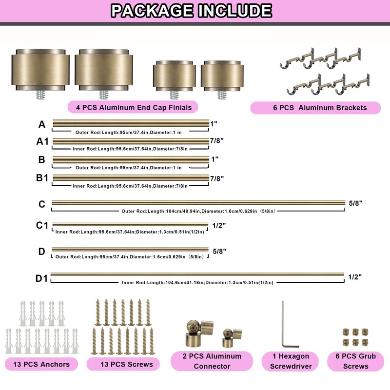 Mayrhyme Antique Bronze Double Corner Window Curtain Rods with Aluminum