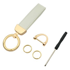 Vruwcey Microfiber Leather Car Keychain Key Fob Key Chain Holder with Anti-Lost D Ring and 2 Key Rings for Women and Men (White)