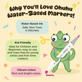 Ohuhu Markers for Adult Coloring Books No Bleeding 60 Colors Water-based Dual Tips Coloring Markers for Kids Adults Beginners Drawing Pens for Journaling Lettering (Brush & Chisel)