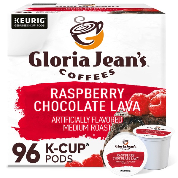 Gloria Jean's Raspberry Chocolate Lava Keurig Single-Serve K-Cup Pods, Medium Roast Coffee, 96 Count (4 Packs of 24)