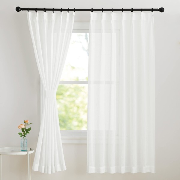 NICETOWN Lace Curtain, Hemp Style, Type 3, Linen Style, Dimming, Color Weaving, Blindfold, Breathable, Solid, Sunscreen Protection, Decoration, Japanese Room, Cream Style, Stylish, Sweeping Window, Privacy Width 39.4 inches (100 cm), Length 70.1 inches (