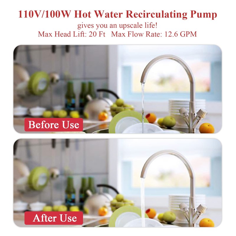 WiseWater 304 Stainless Steel Hot Water Recirculating Pump, 3-speed with