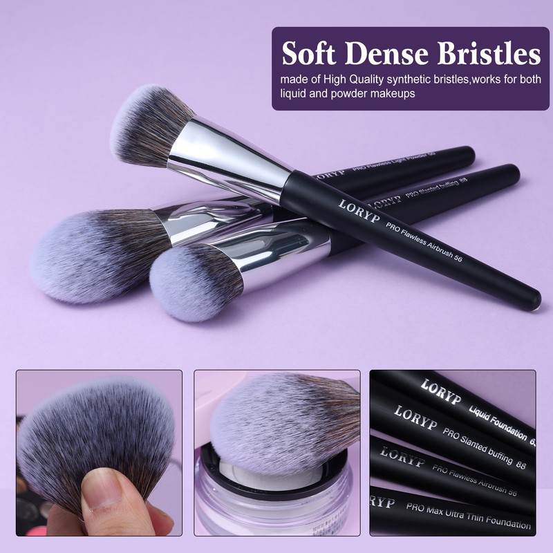 LORYP Professional Makeup Brushes Set 32Pcs Matte Black Cosmetic Brush