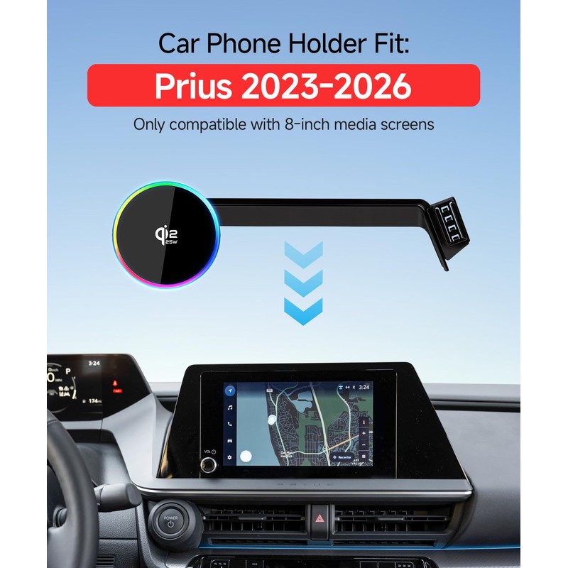 Qi2.2 25W Fast Wireless Charger Car Phone Mount for Toyota