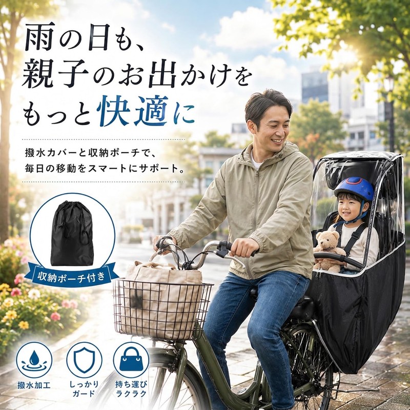 Bicycle/Child Seat, Rain Cover, Back/Child Seat, 600D Nylon, Waterproof, Windproof,