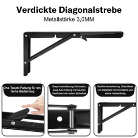 Folding Console, Pack of 2 Folding Console Heavy Duty 300 mm, Shelf Brackets Foldable for Benches Shelves Wall Mounting, DIY Workbench Space-Saving, Folding Table Wall Max Load 90 kg