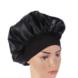 Supvox Satin Sleep Cap Night Cap Hat Long Hair Bonnet Night Hair Bonnet Hat for Women Girls - Black (56-58 cm), black