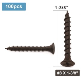 #8 x 1-3/8" Wood Screw 100PCS Black Phosphate Coated Stainless Flat Truss Head Fast Self Tapping Drywall Screws by SG TZH