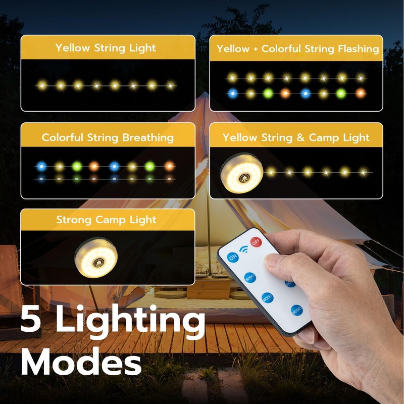 Mcbazel Solar Camping String Lights 10m/33ft with Remote Control, USB