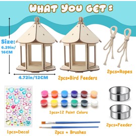 2 Pack Bird Feeders,DIY Bird House Art Crafts Kit for Kids,Garden,Outdoor Paint DIY Birdhouse Wooden Art Activities Crafts for Children Boys Girls Age 8-12 4-6 6-8 3-5