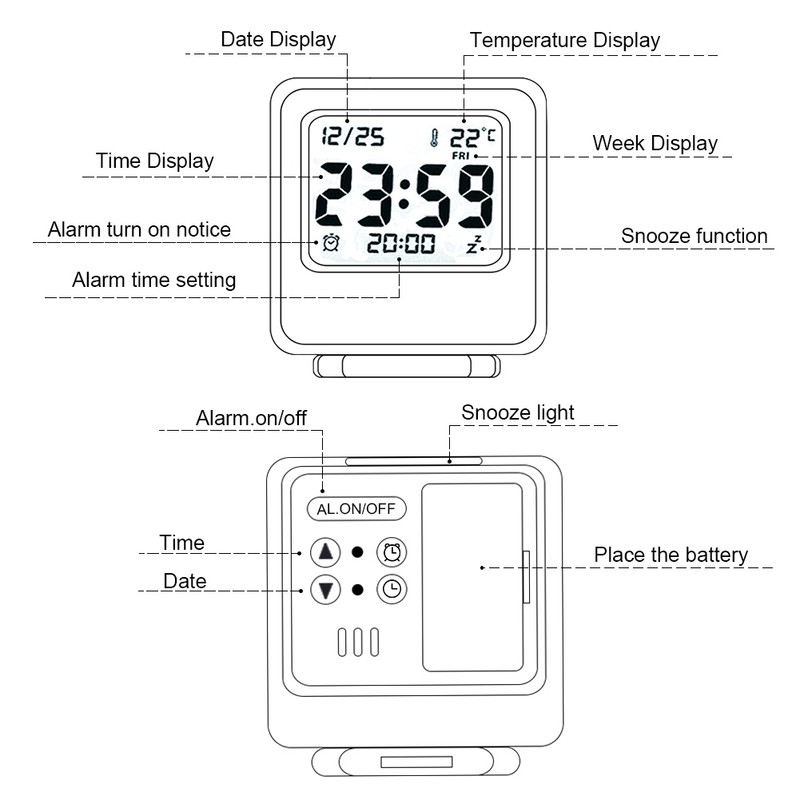 Portable Foldable Tabletop Travel Digital Alarm Clock with Temperature Calendar