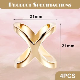 Pack of 4 Scarf Buckle X Shaped Jewellery Accessories, Golden Scarf Buckle and Alloy Scarf Clips, X Shaped Scarf Rings, Neckerchief Clips Metal, Simple Silk Scarf Closure for Stylish Women