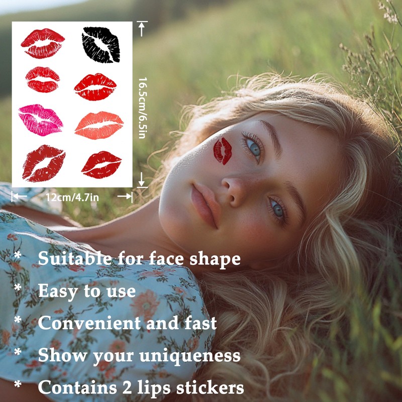 Boldink 2pcs Makeup Stickers,Waterproof Face Lips Temporary Tattoo Stickers,Masquerade Sticker,Wedding