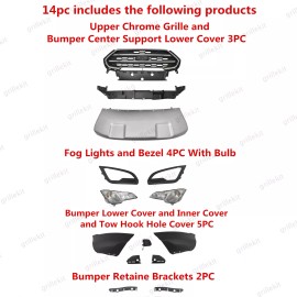 ROKY 14PC For EcoSport 2018-2021 Chrome Grille Fog lights Bezel Bumper Bracket Kit