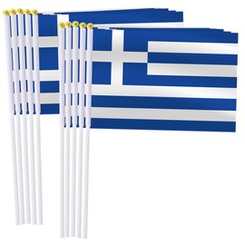 25 Pack Greece Handheld Small Flag,Mini Greek Hand Held Miniature Stick Decor