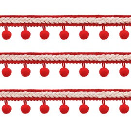 QLCBELOVE Vintage Fringe Trim Tassel, 5 Yards Boho Long Tassel Trim Sewing Pom Pom Ribbon for Curtain, Lamp Shade, Clothes, Crafts, Accessories, Home Decor (Red)