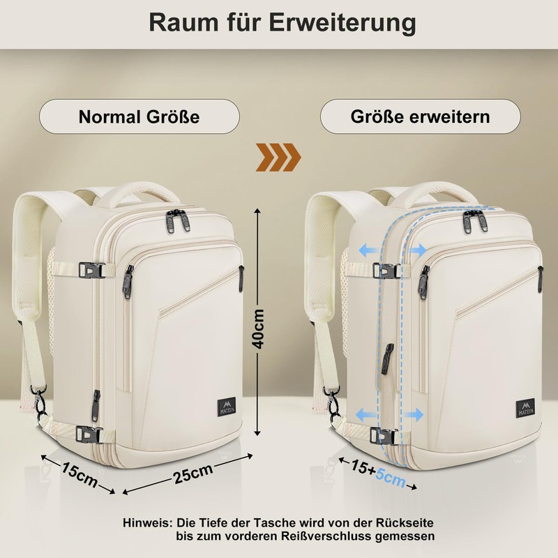 MATEIN Hand Luggage Backpack Airplane for Hand Luggage, beige, Business