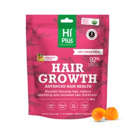 HiPlus Women's Hair Growth Supplement Gummies, Nourishes Thinning Hair & Boosts Hair Thickness, with Collagen, Biotin, Zinc, Vitamin C & Iron – Pineapple Flavor – 90 Gummies, 45 Day Supply
