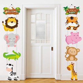 Jungle Animal Themed Party Supplies, Jungle Animal Cutouts Banner, Jungle Animals Theme Party Door Signs for Spring Baby Shower Family Reunion Theme Party Decorations