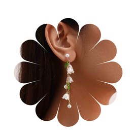 Inilbran Boho Long Tassel Earrings Gold Long Tassel Pearl Chain Earrings Vintage Flower Tassel Dangle Earrings Wedding Flower Pearl Earrings Jewellery for Women and Girls, Zinc, No Gemstone