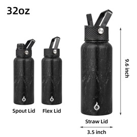BJPKPK Insulated Water Bottles with Straw Lid, 32oz Metal Large Water Bottle with 3 Lids, Reusable Leak Proof BPA Free Thermo, Stainless Steel Tumblers for Sports, Gym, Travel-Midnight