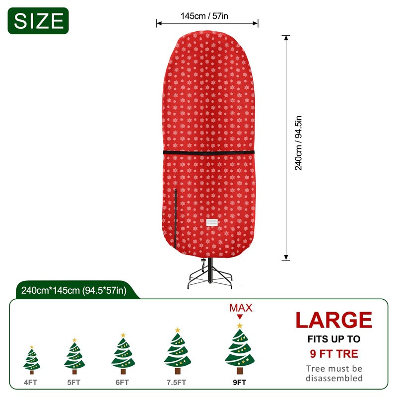 Red Print Upright Christmas Tree Storage Bag,Tear Resistant Adjustable Christmas