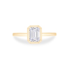 SAVEARTH DIAMONDS 1 Carat 5X7MM Emerald Cut Lab Created Moissanite Diamond Bezel Set Solitaire Engagement Ring for Women in 14K Yellow Gold Plated 925 Sterling Silver(Color : G-H, Clarity : VVS1)-8.5