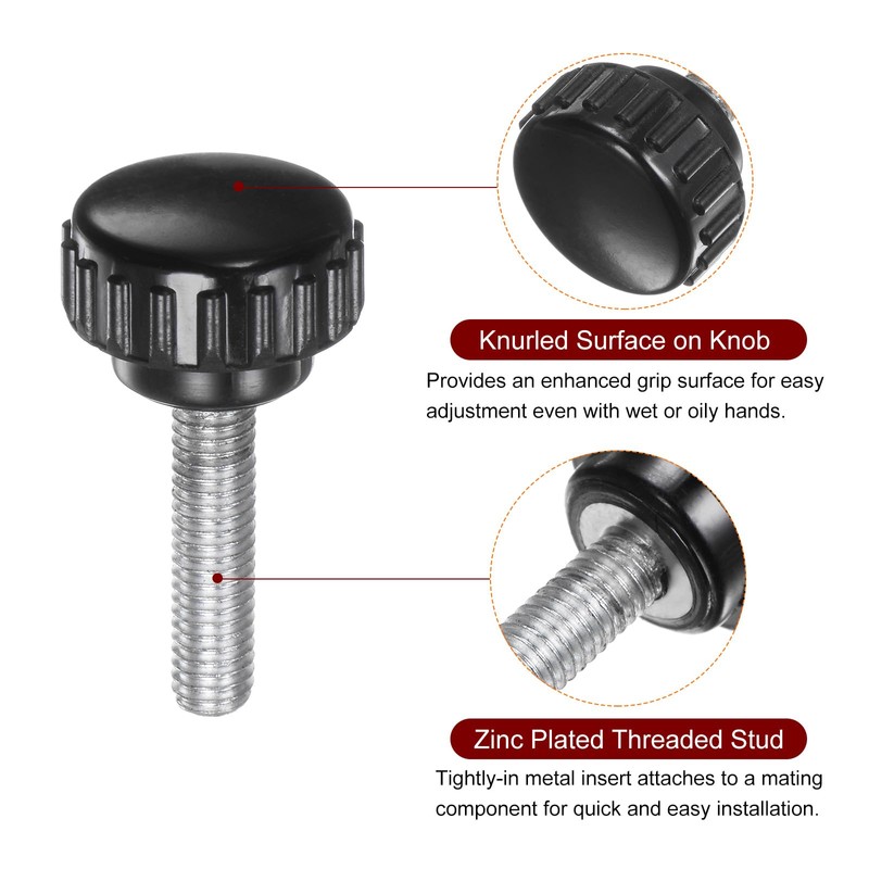 sourcing map 15pcs Knurled Knobs M6 x 25mm Male Thread