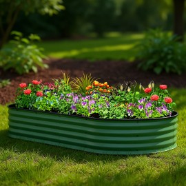 Raised Garden Bed 7 X 3 X 1 Metal Green For Gardening SuppliesColor: Green Color