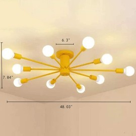 RUNNUP Morden Decoration Nordic Semi-Flush Mount Sputnik Ceiling Light 10 Lights Chandelier Light Creative Ceiling Fixtures Metal Suspension Light for Kitchen Living Room Dining Room Yellow