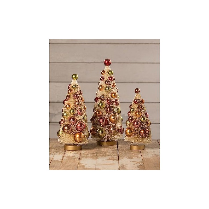 Bethany Lowe Fall Polka Dot Bottle Brush Trees, Set of
